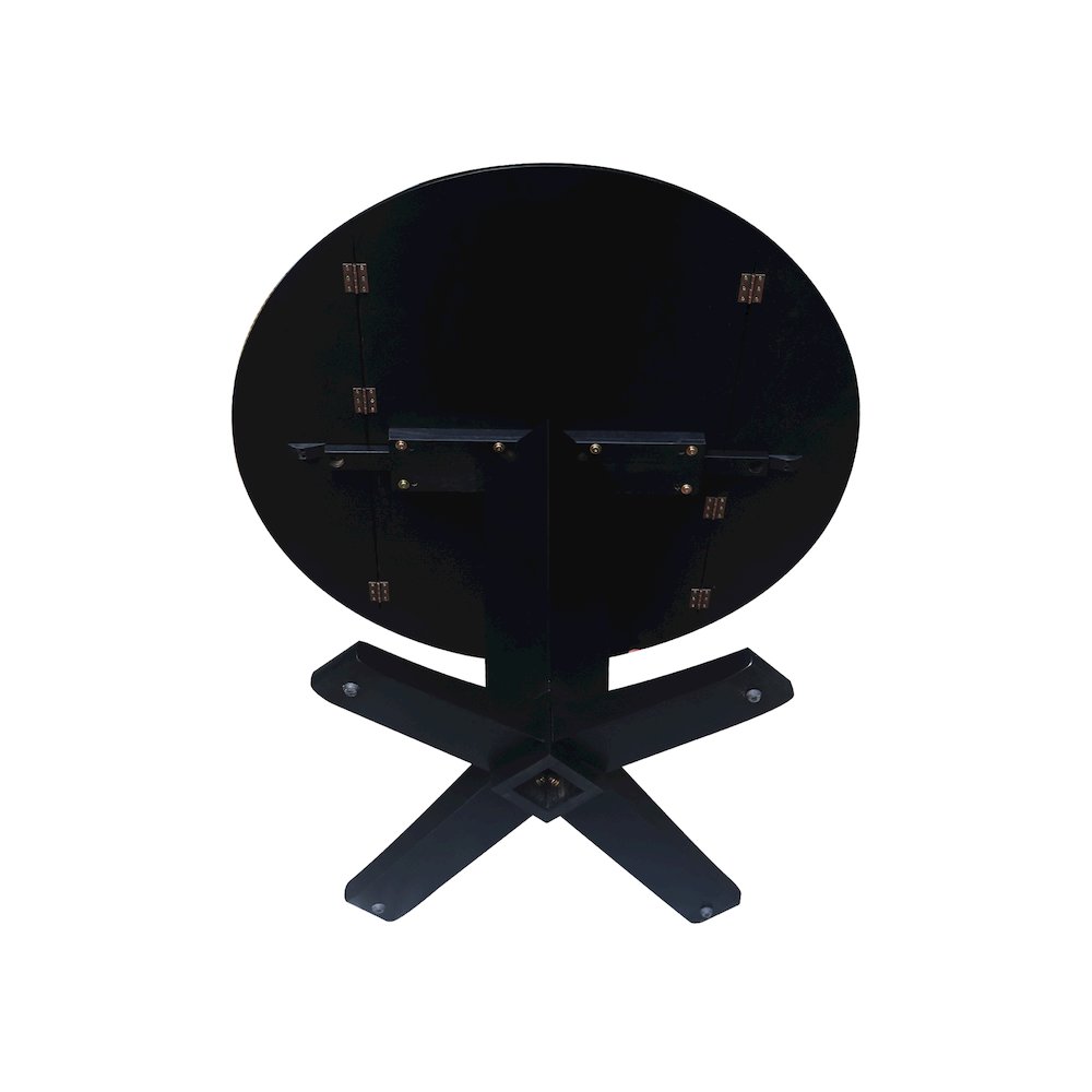 42 in Round Dual Drop Leaf Pedestal Dining Table in Black