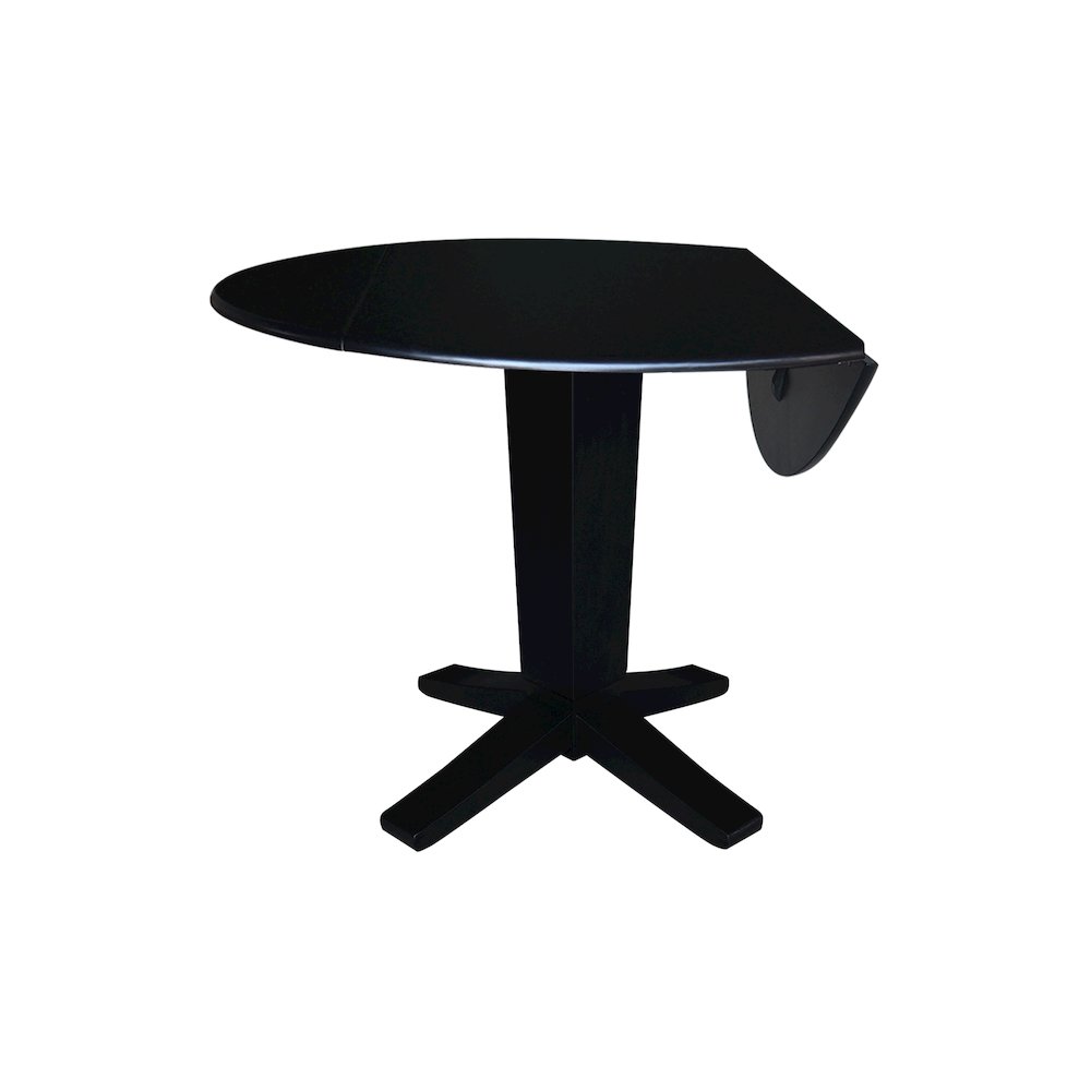 42 in Round Dual Drop Leaf Pedestal Dining Table in Black