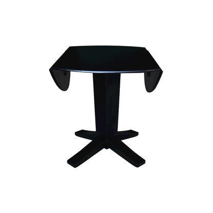 42 in Round Dual Drop Leaf Pedestal Dining Table in Black