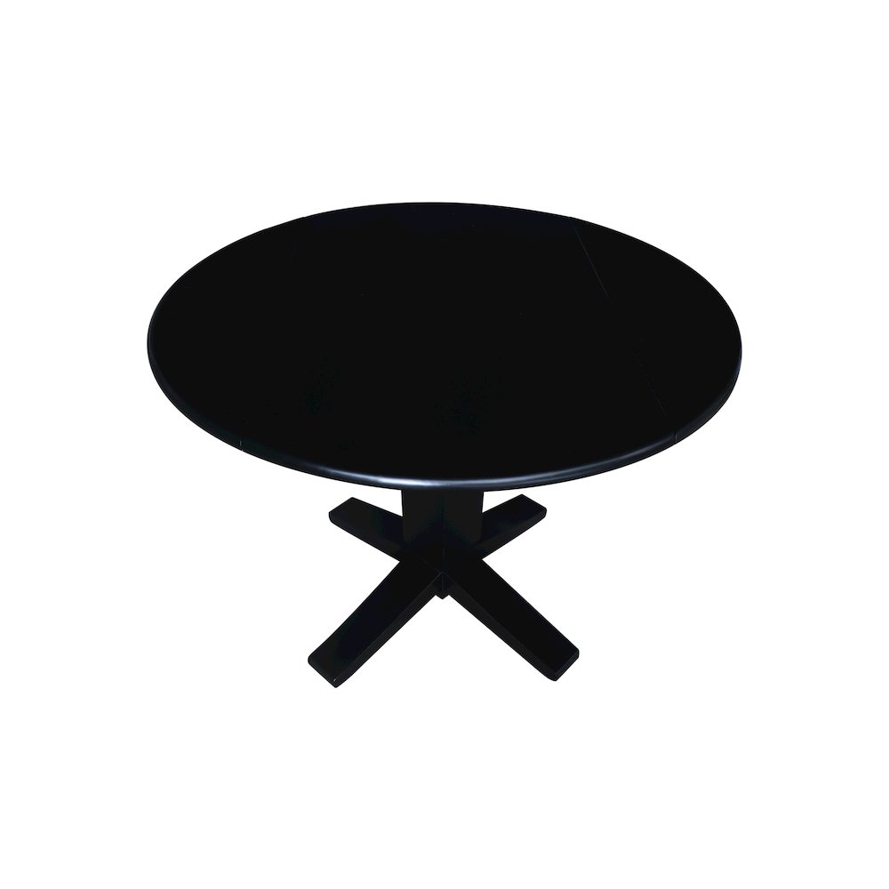 42 in Round Dual Drop Leaf Pedestal Dining Table in Black