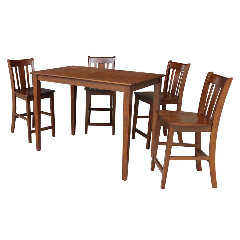 30x48 Counter Height Dining Table with 4 Counter Height Stools in Espresso