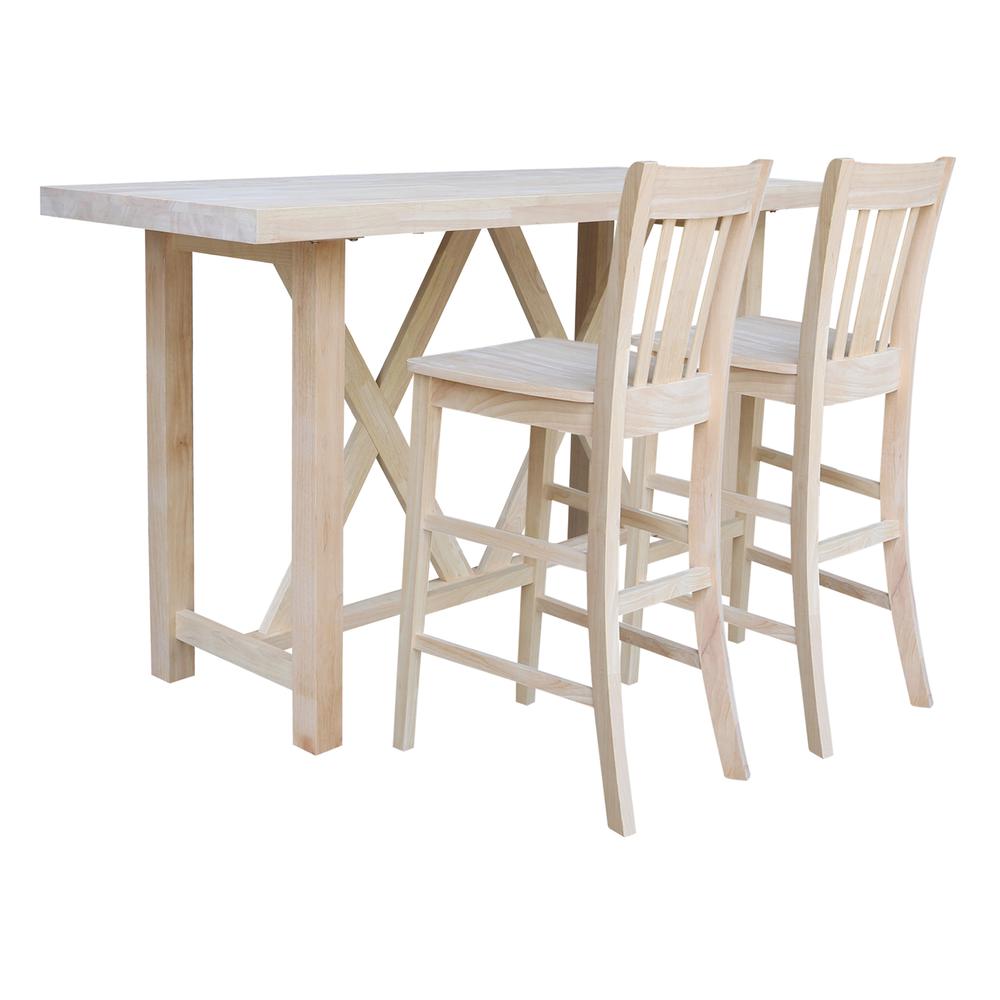 Bar Height Table With 2 Splat Back Bar Stools - 30 in. Seat Height
