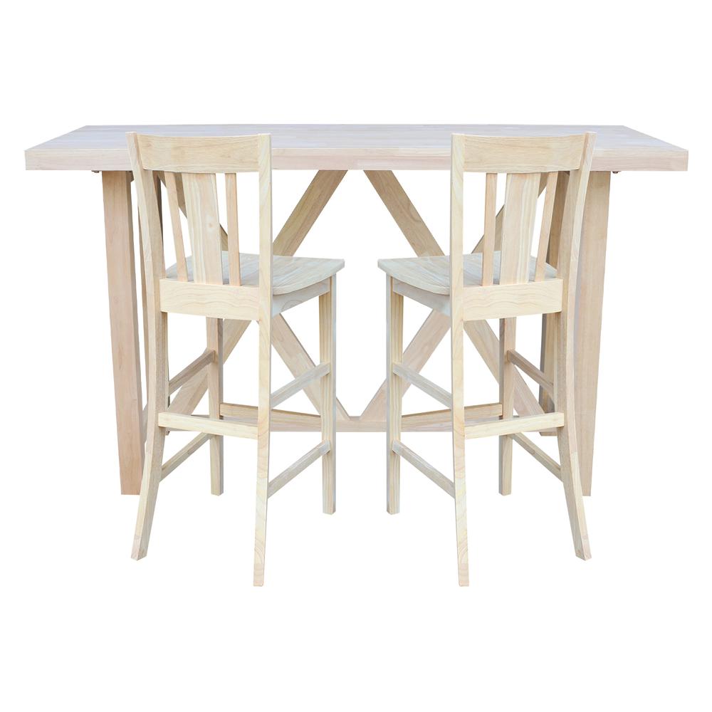 Bar Height Table With 2 Splat Back Bar Stools - 30 in. Seat Height