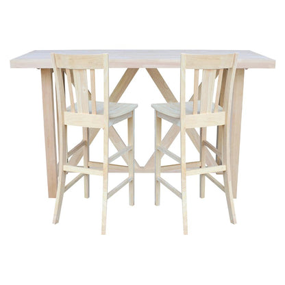 Bar Height Table With 2 Splat Back Bar Stools - 30 in. Seat Height