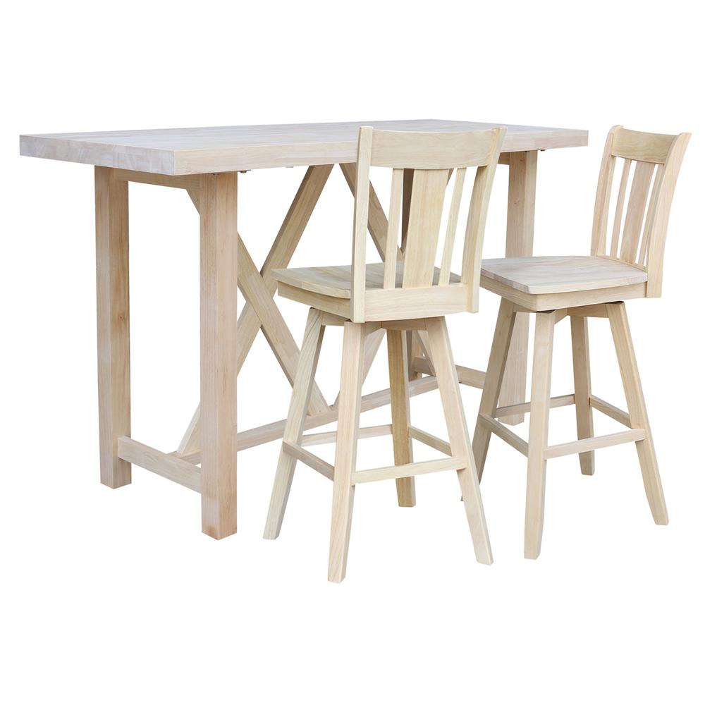 Bar Height Table With 2 Spalt Back Swivel Bar Stools - 30 in. Seat Height