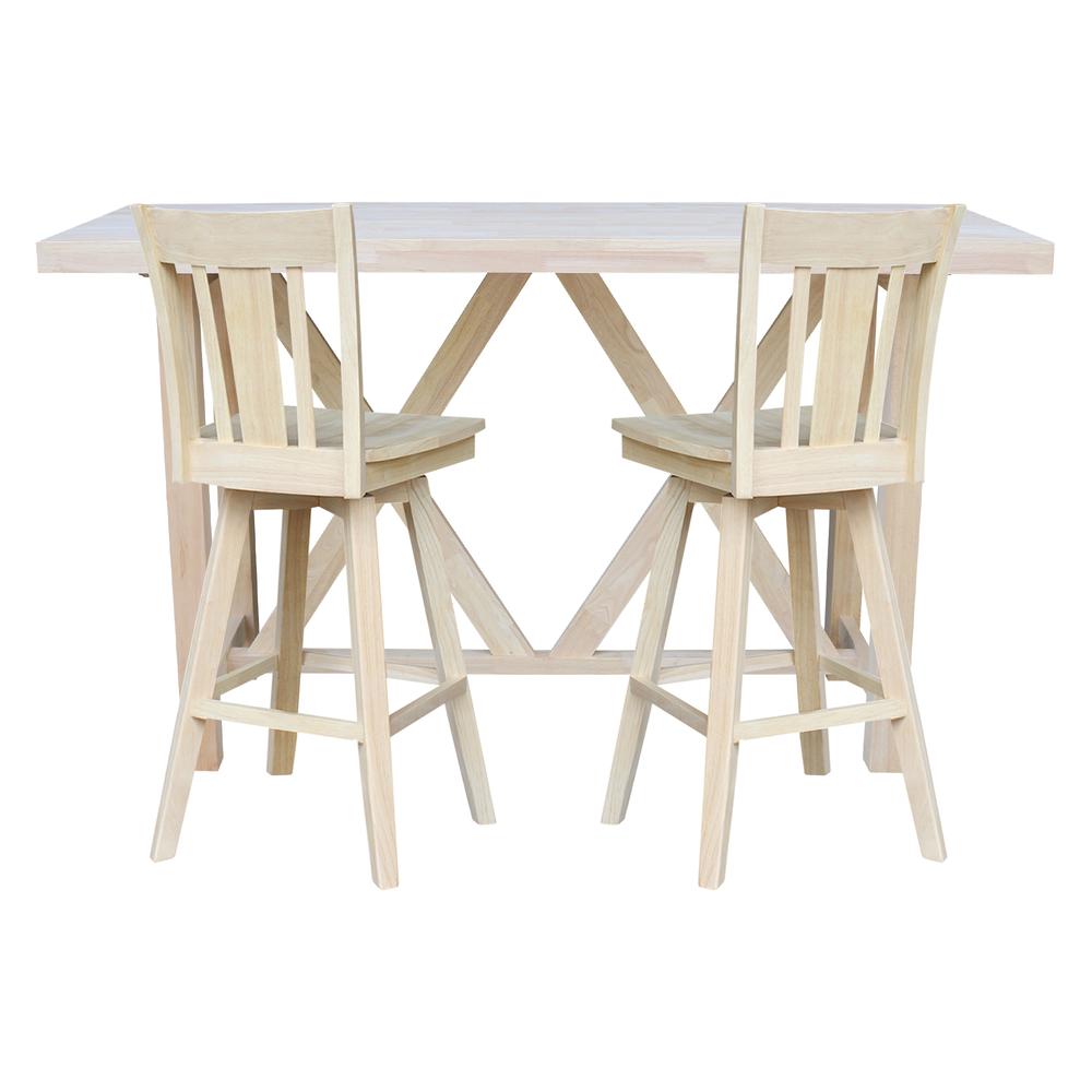 Bar Height Table With 2 Spalt Back Swivel Bar Stools - 30 in. Seat Height