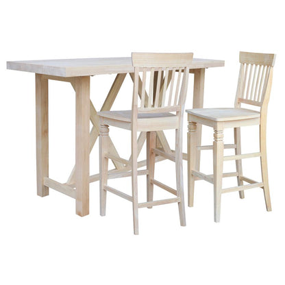 Bar Height Table With 2 Slat Back Bar Stools - 30 in. Seat Height
