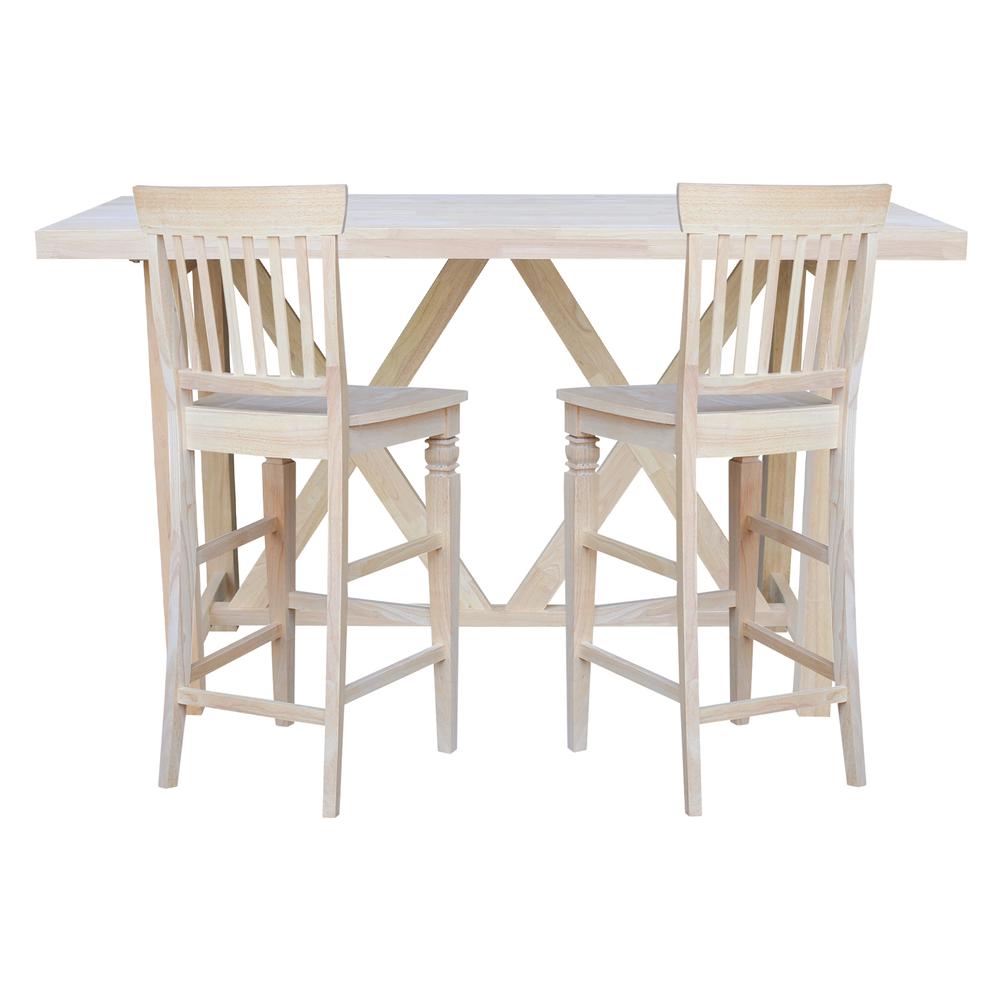 Bar Height Table With 2 Slat Back Bar Stools - 30 in. Seat Height