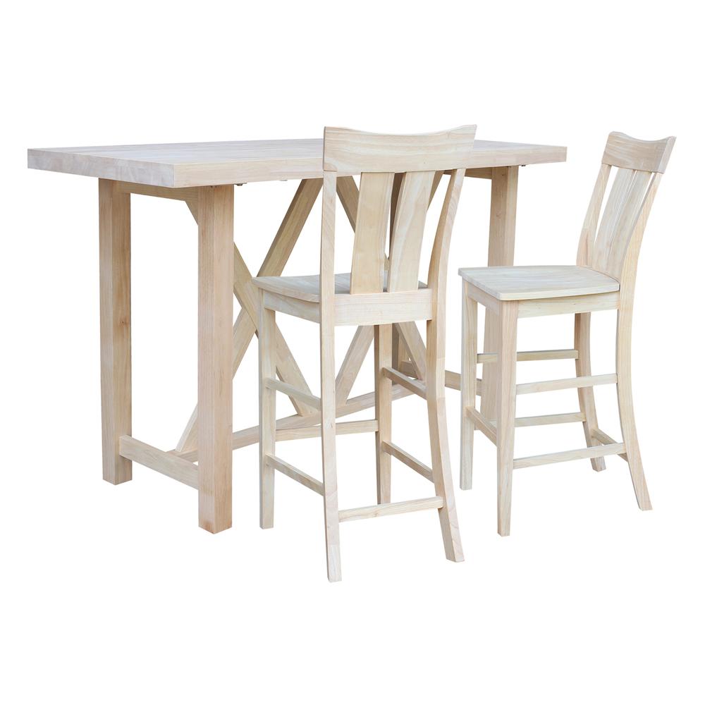 Bar Height Table With 2 Splat Back Bar Stools - 30 in. Seat Height