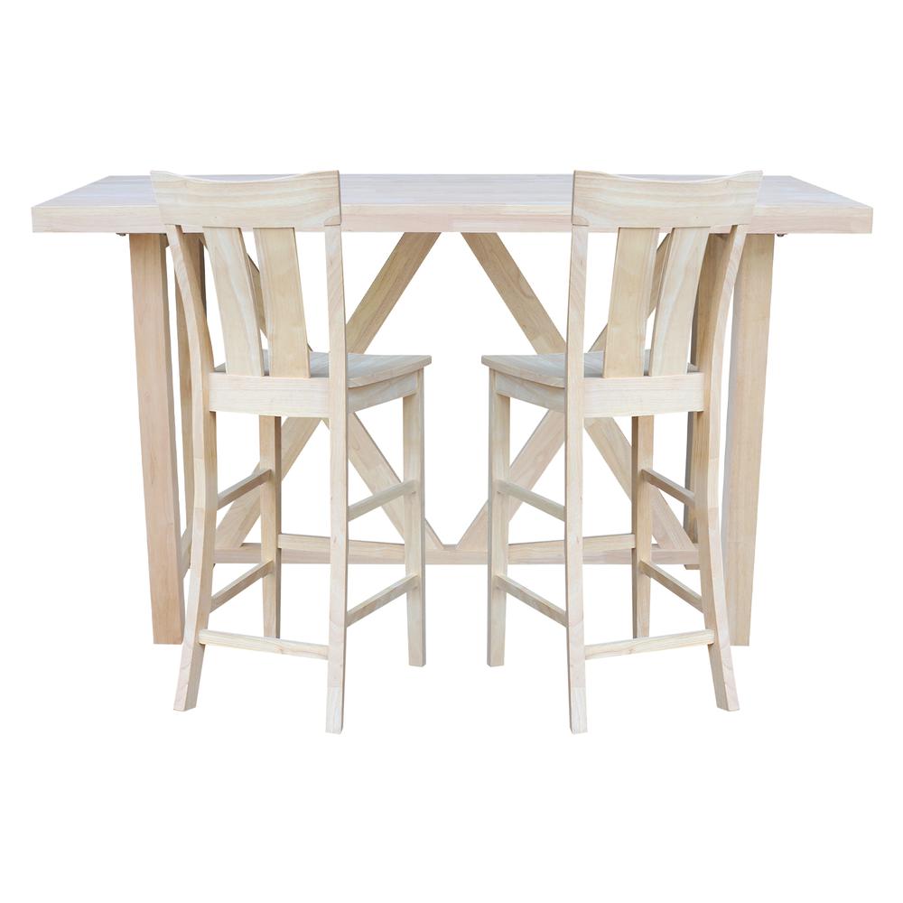 Bar Height Table With 2 Splat Back Bar Stools - 30 in. Seat Height