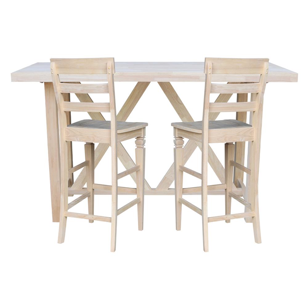 Bar Height Table With 2 Ladder Back Bar Stools - 30 in. Seat Height