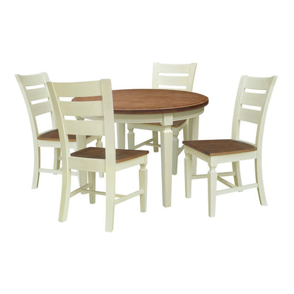44 in. Round Top Dining Table with 4 Chairs in Hickory/Shell