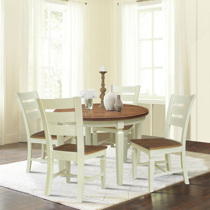 44 in. Round Top Dining Table with 4 Chairs in Hickory/Shell