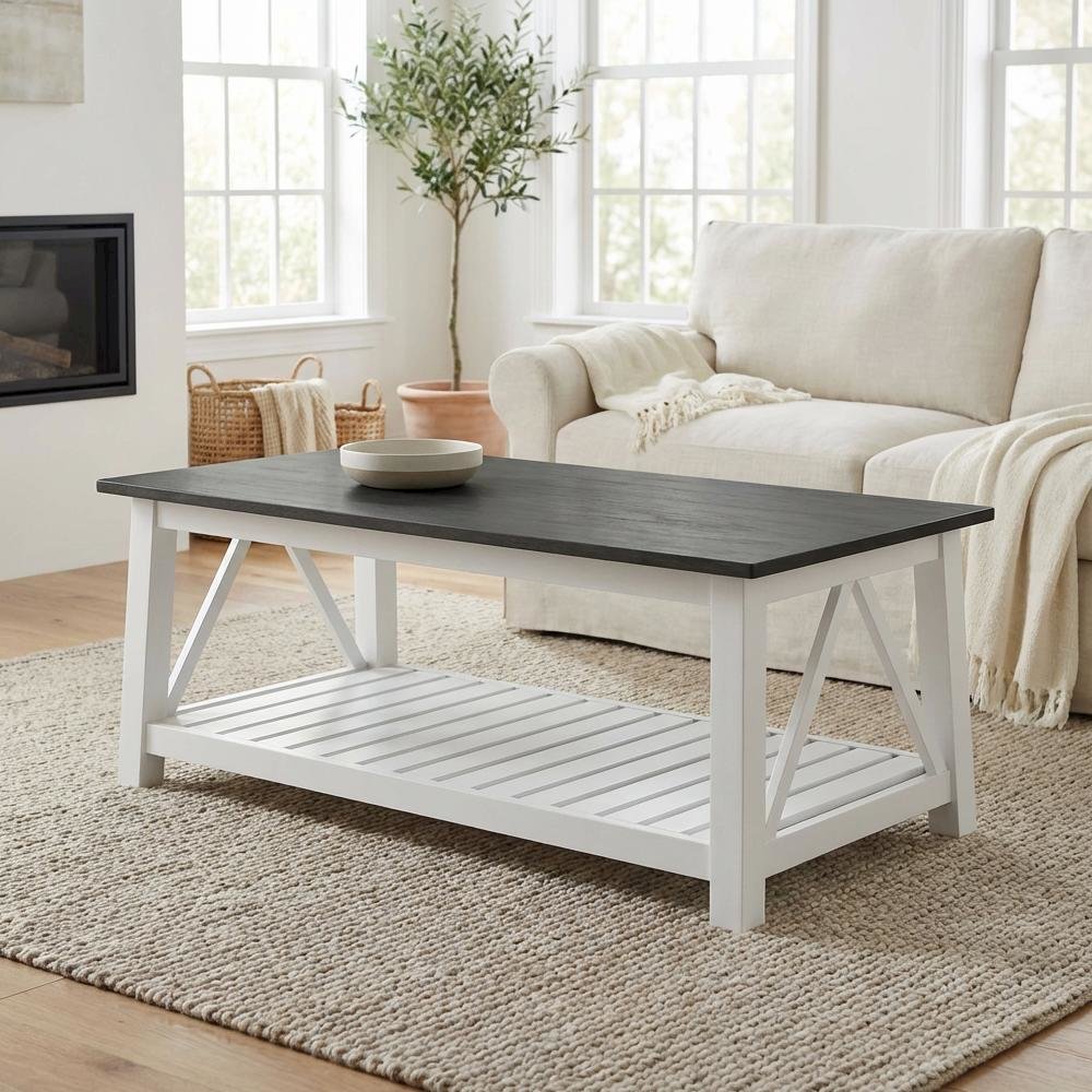 White Heather Gray Coffee Table with Parawood Frame and Sturdy Construction