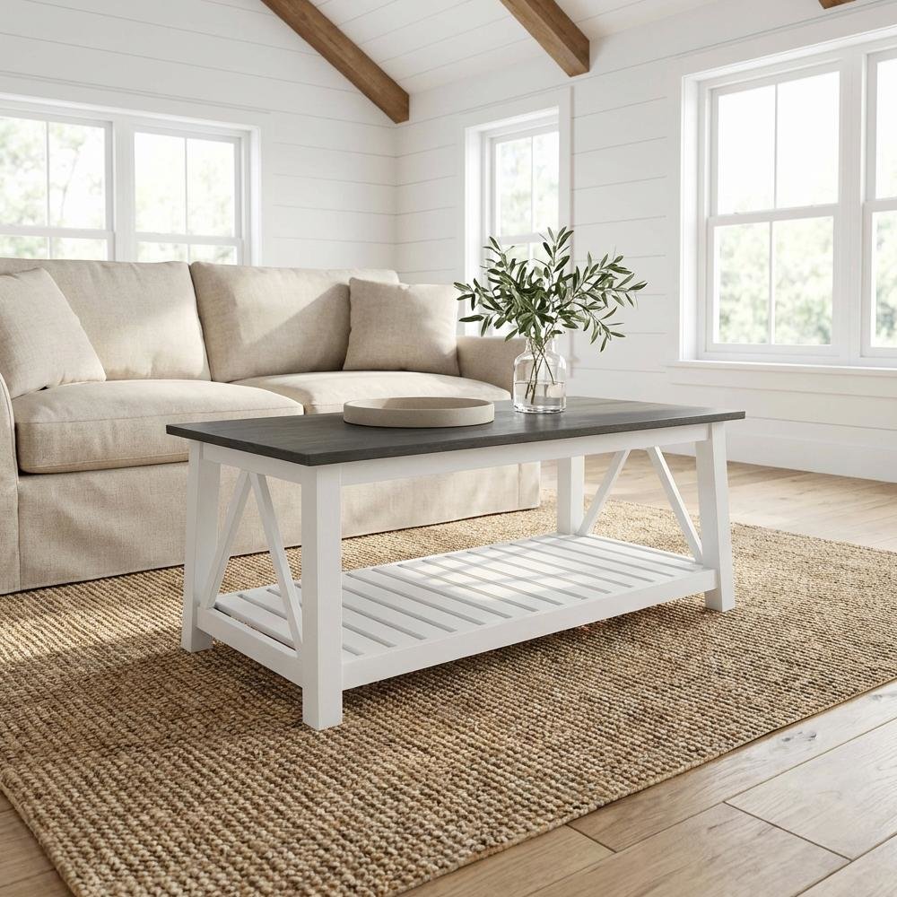 White Heather Gray Coffee Table with Parawood Frame and Sturdy Construction