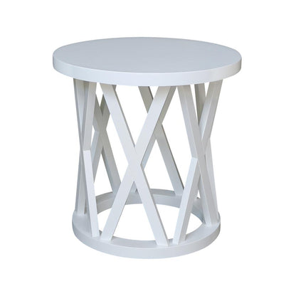 Round Ceylon End Table, White
