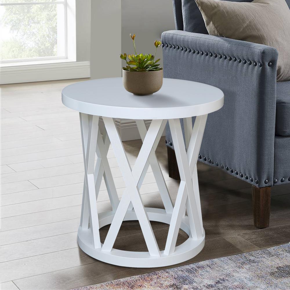 Round Ceylon End Table, White