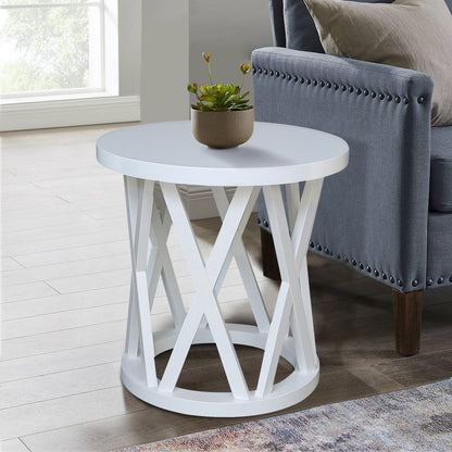 Round Ceylon End Table, White