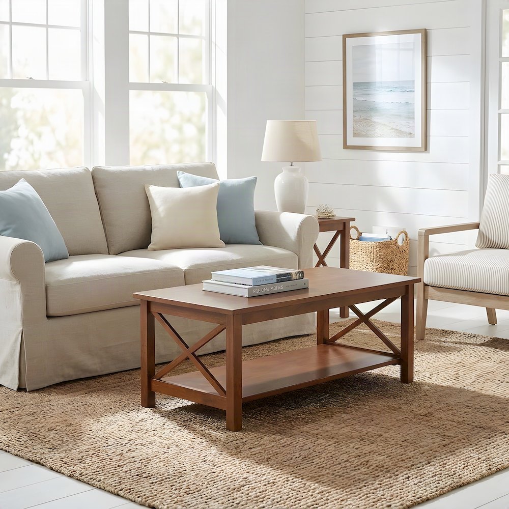Hampton Hardwood Coffee Table, Rectangle Living Room Center Table