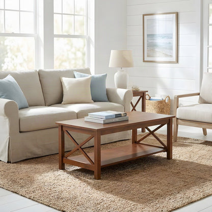 Hampton Hardwood Coffee Table, Rectangle Living Room Center Table