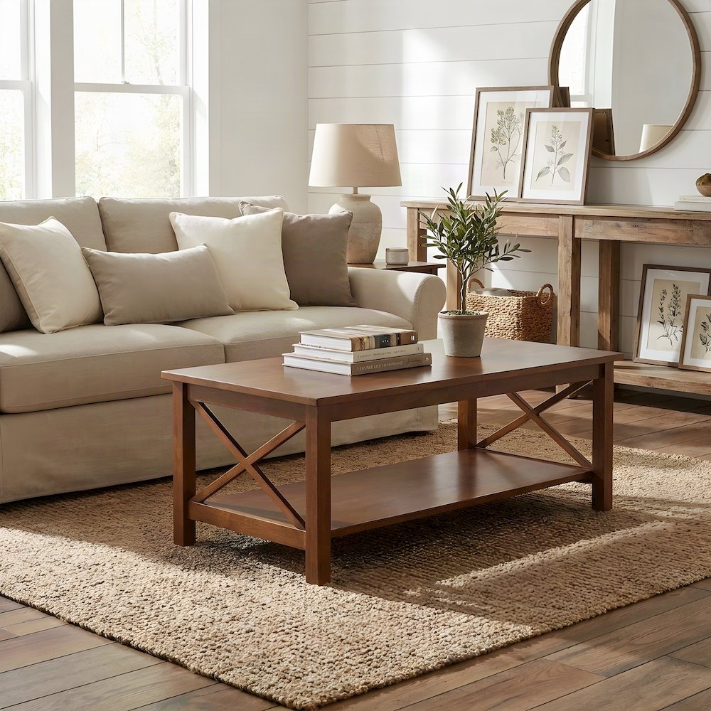 Hampton Hardwood Coffee Table, Rectangle Living Room Center Table