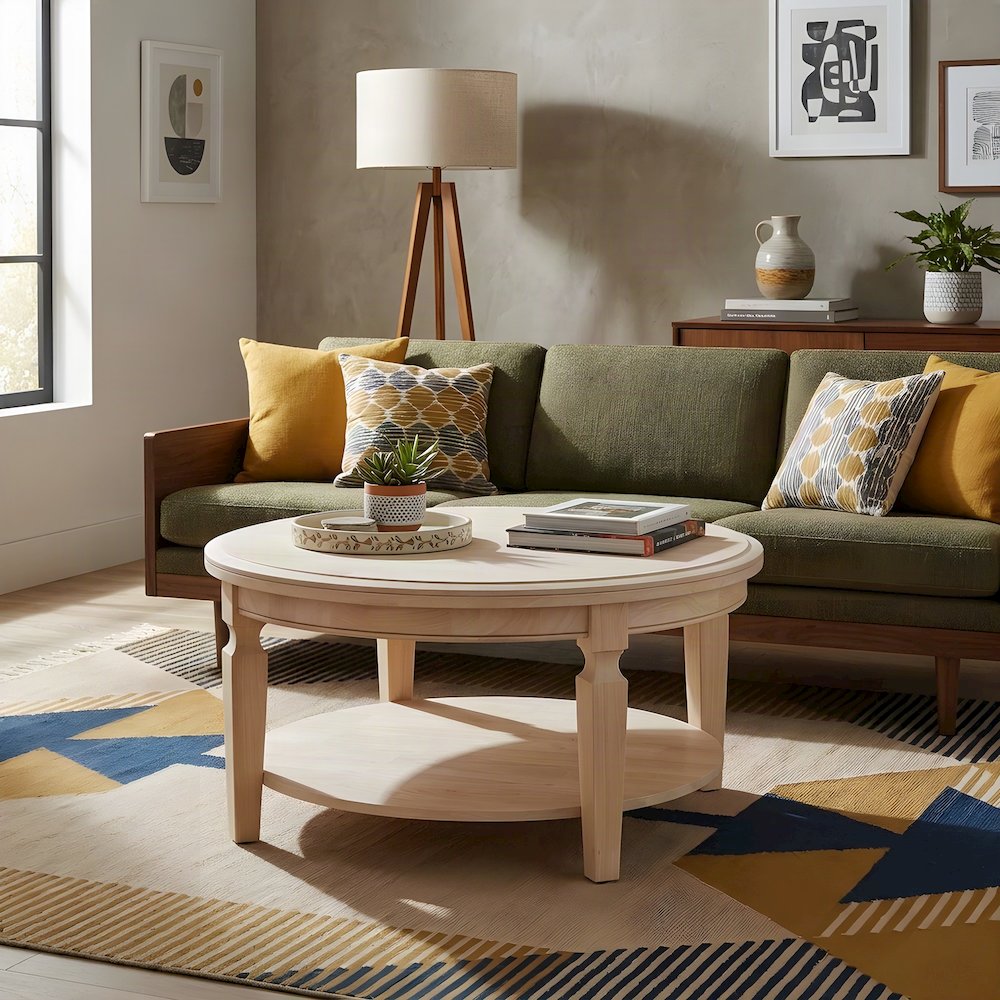 Vista Parawood Round Coffee Table, Unfinished Solid Wood, Wipe Clean