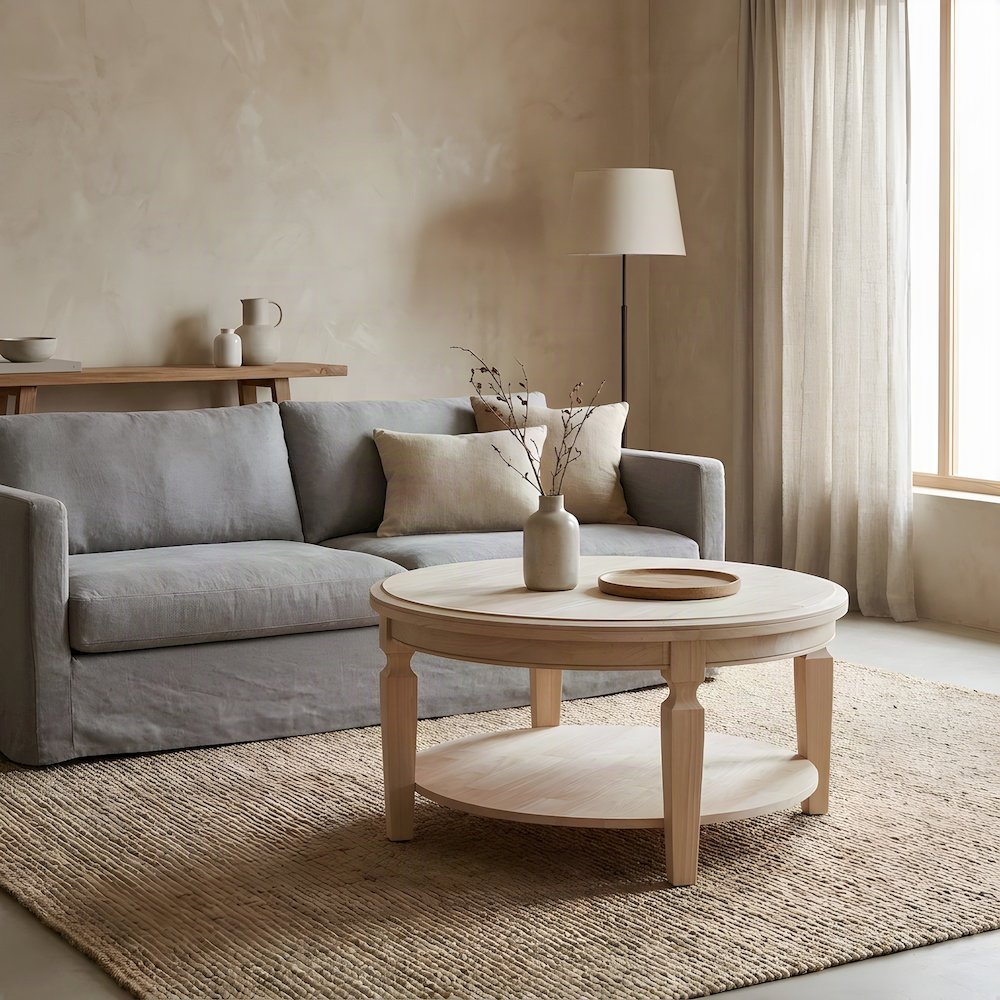 Vista Parawood Round Coffee Table, Unfinished Solid Wood, Wipe Clean