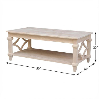 Unfinished Parawood Coffee Table with Brown Finish and Easy Care Surface