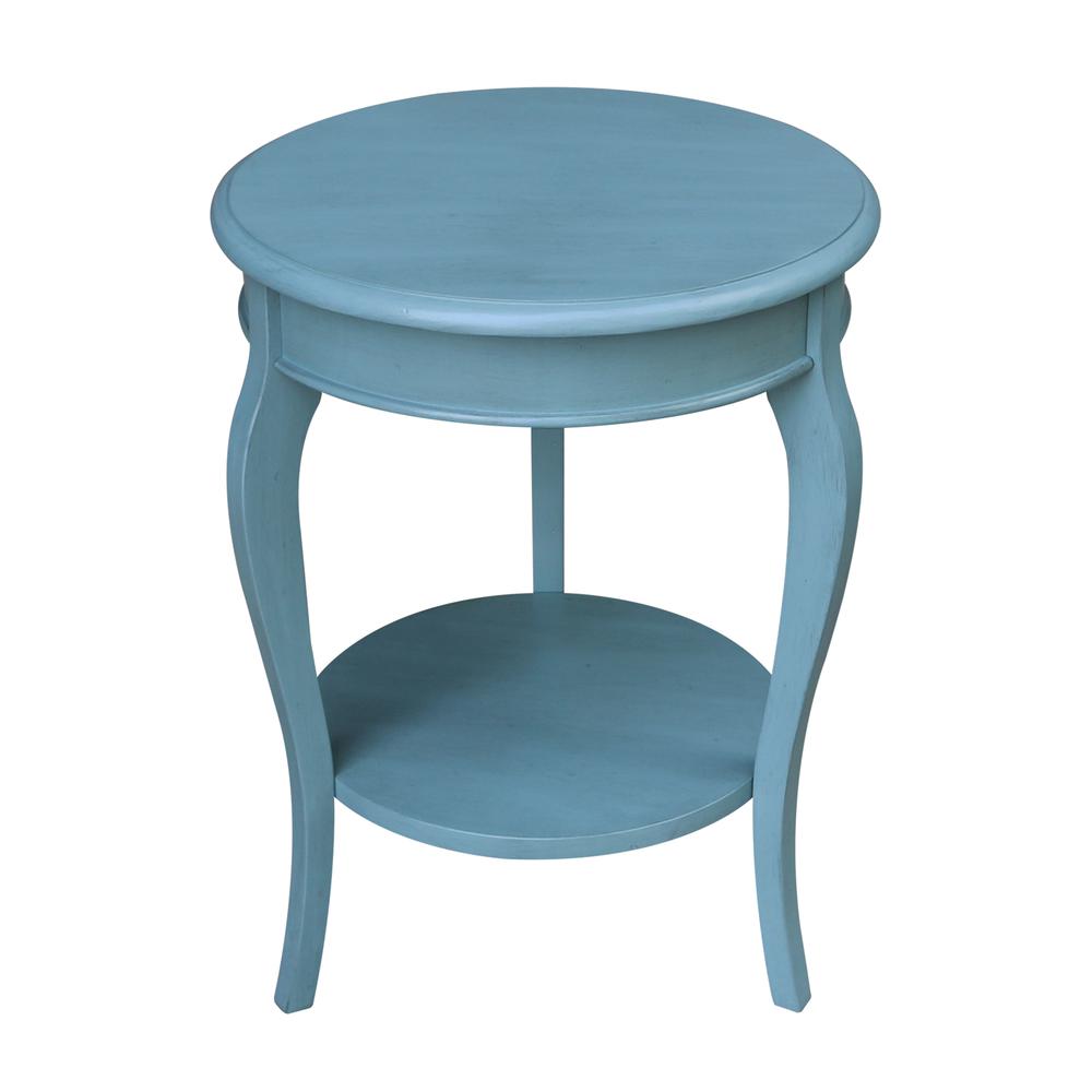 Cambria Round End Table, Ocean blue - antique rubbed