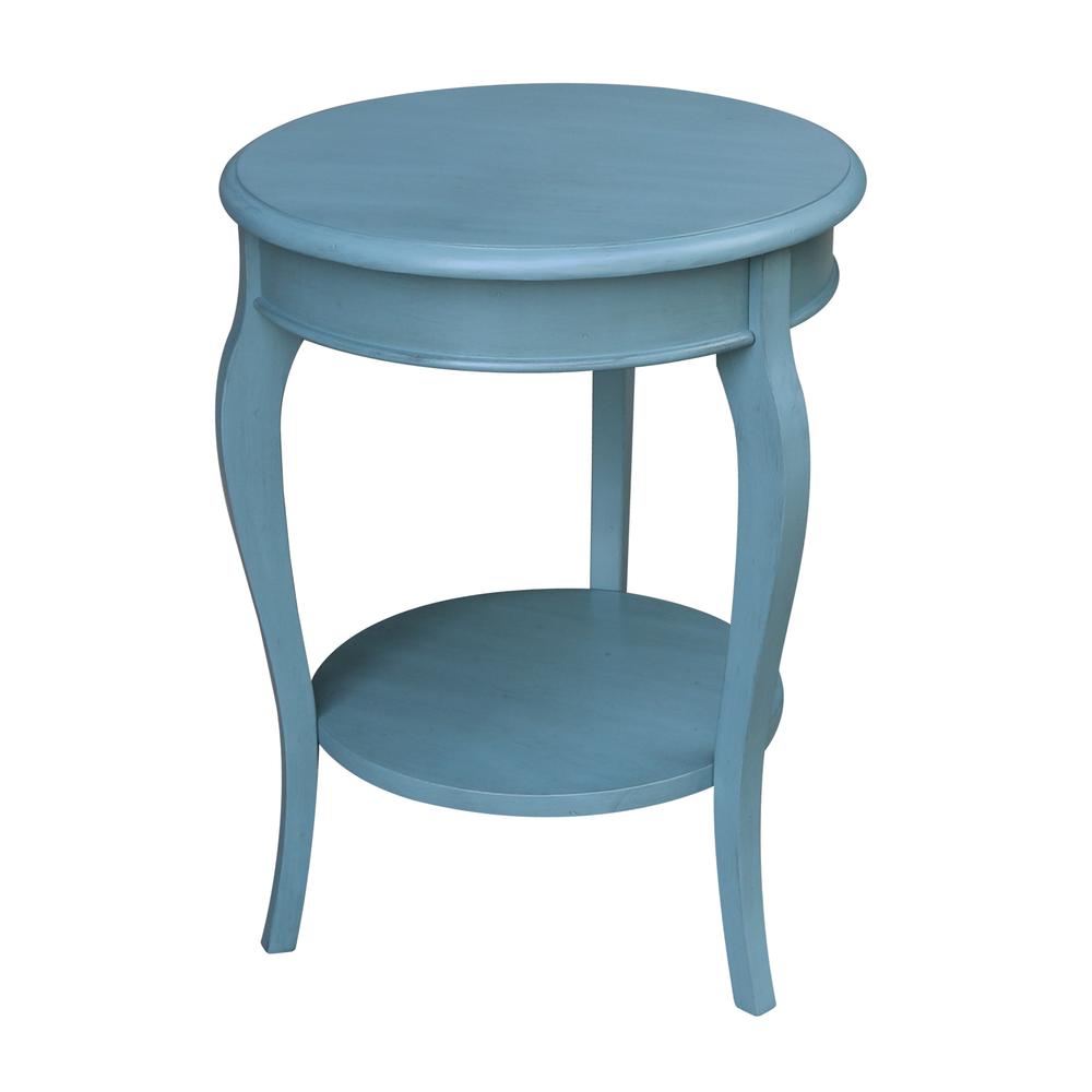 Cambria Round End Table, Ocean blue - antique rubbed