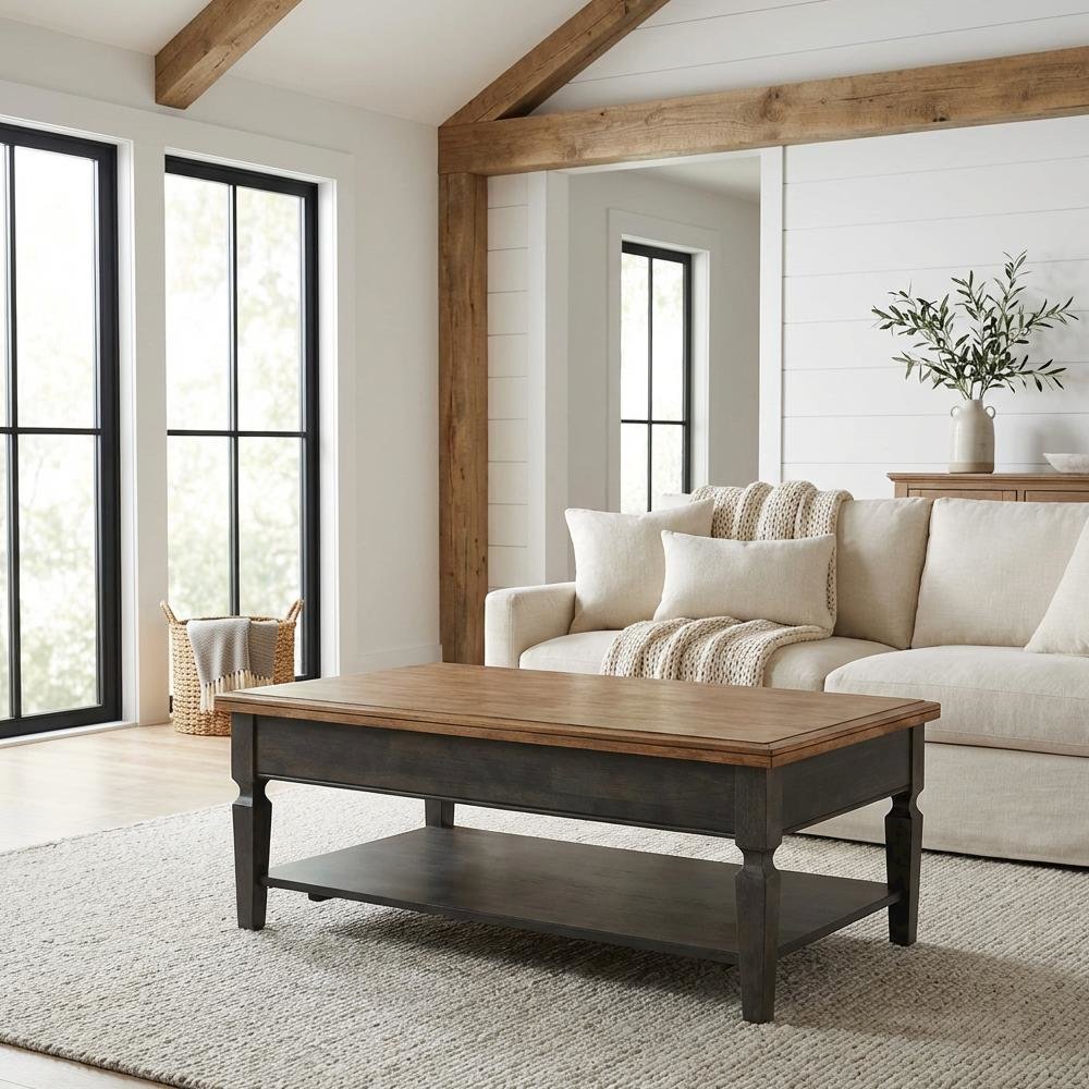 Hickory Washed Coal Coffee Table Hardwood Construction Finished Surface
