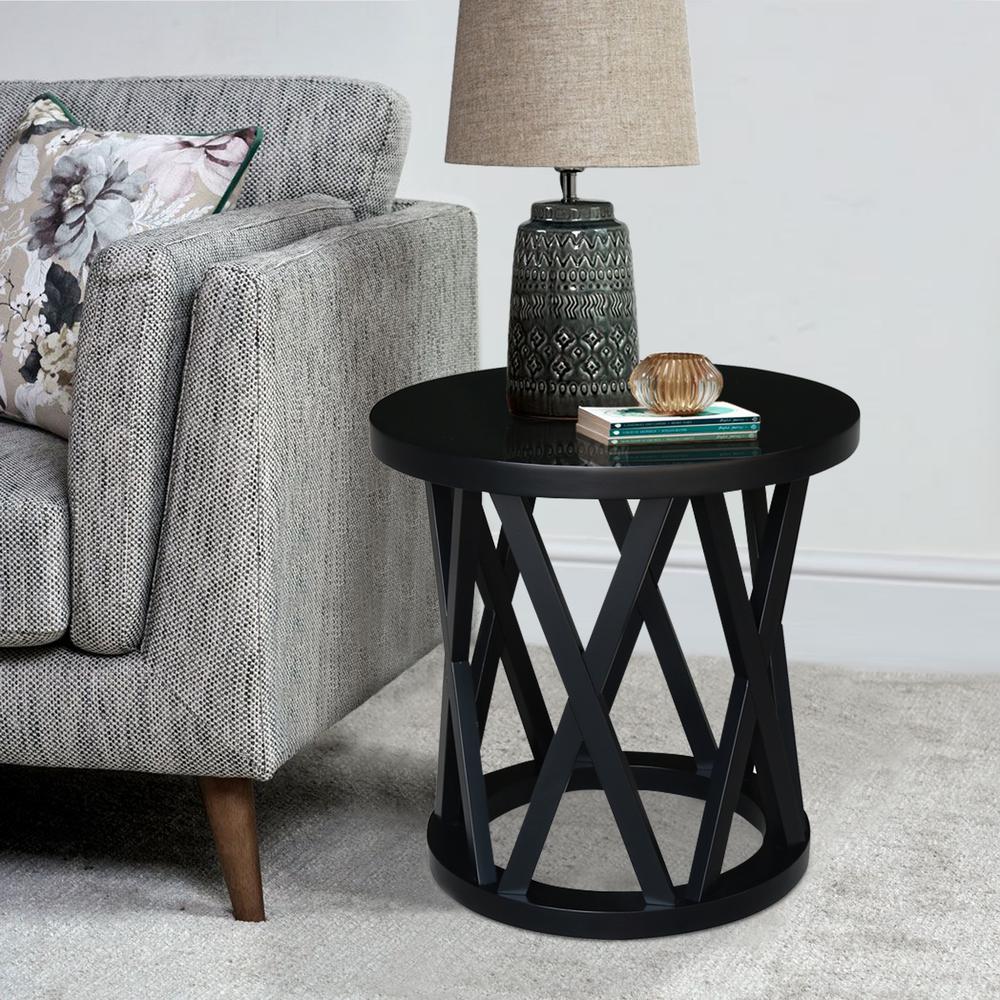 Round Ceylon End Table, Black