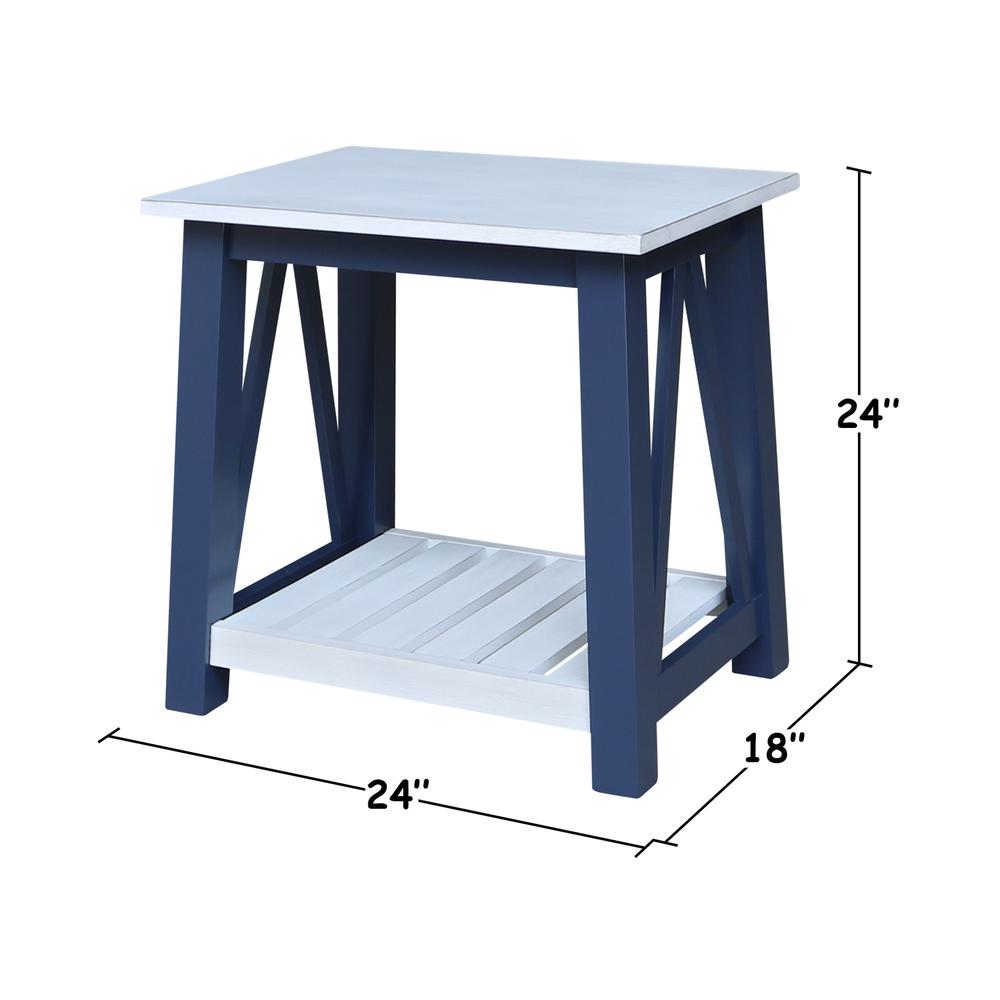 Surrey End Table, Blue/antiqued chalk