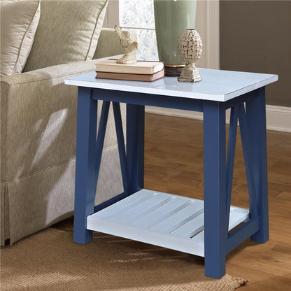 Surrey End Table, Blue/antiqued chalk
