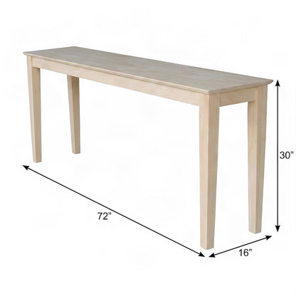 Shaker Hardwood Entryway Table, Narrow Sofa Table Wood, Unfinished