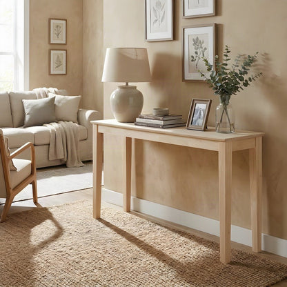 Shaker Hardwood Entryway Table, Narrow Sofa Table Wood, Unfinished
