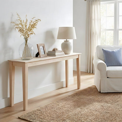 Shaker Hardwood Entryway Table, Narrow Sofa Table Wood, Unfinished