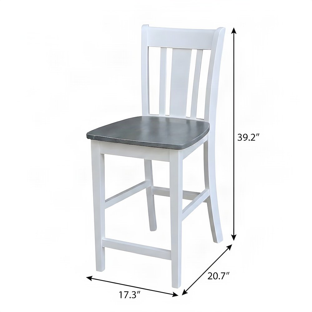 Solid Hardwood Counter Height Stool, Wipe-Clean Bar Chair, White/Heather Gray