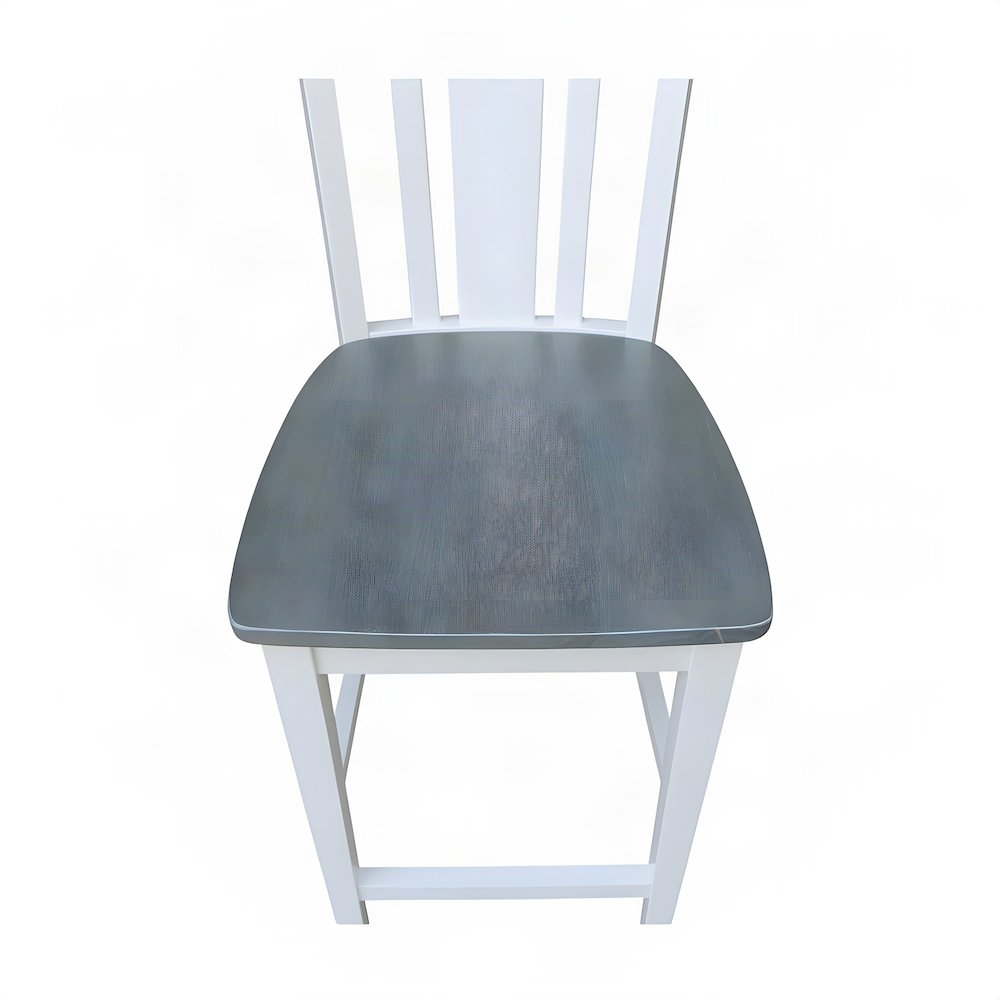 Solid Hardwood Counter Height Stool, Wipe-Clean Bar Chair, White/Heather Gray