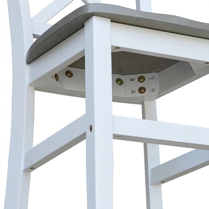 Solid Hardwood Counter Height Stool, Wipe-Clean Bar Chair, White/Heather Gray