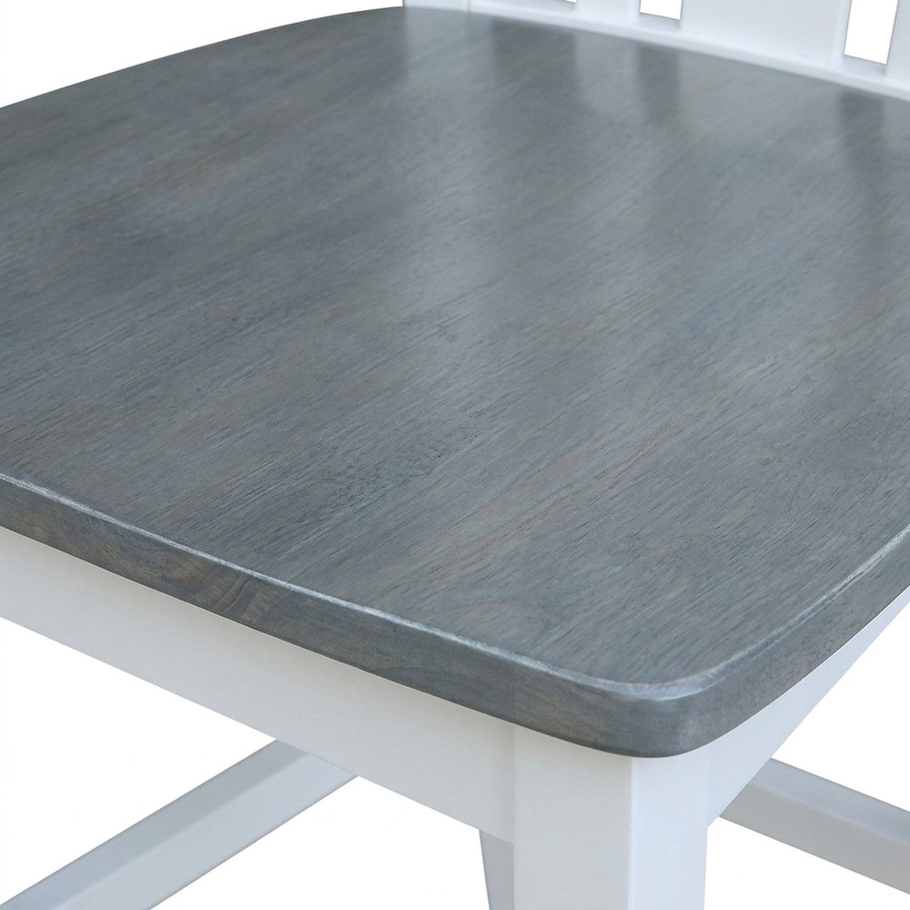 Solid Hardwood Counter Height Stool, Wipe-Clean Bar Chair, White/Heather Gray