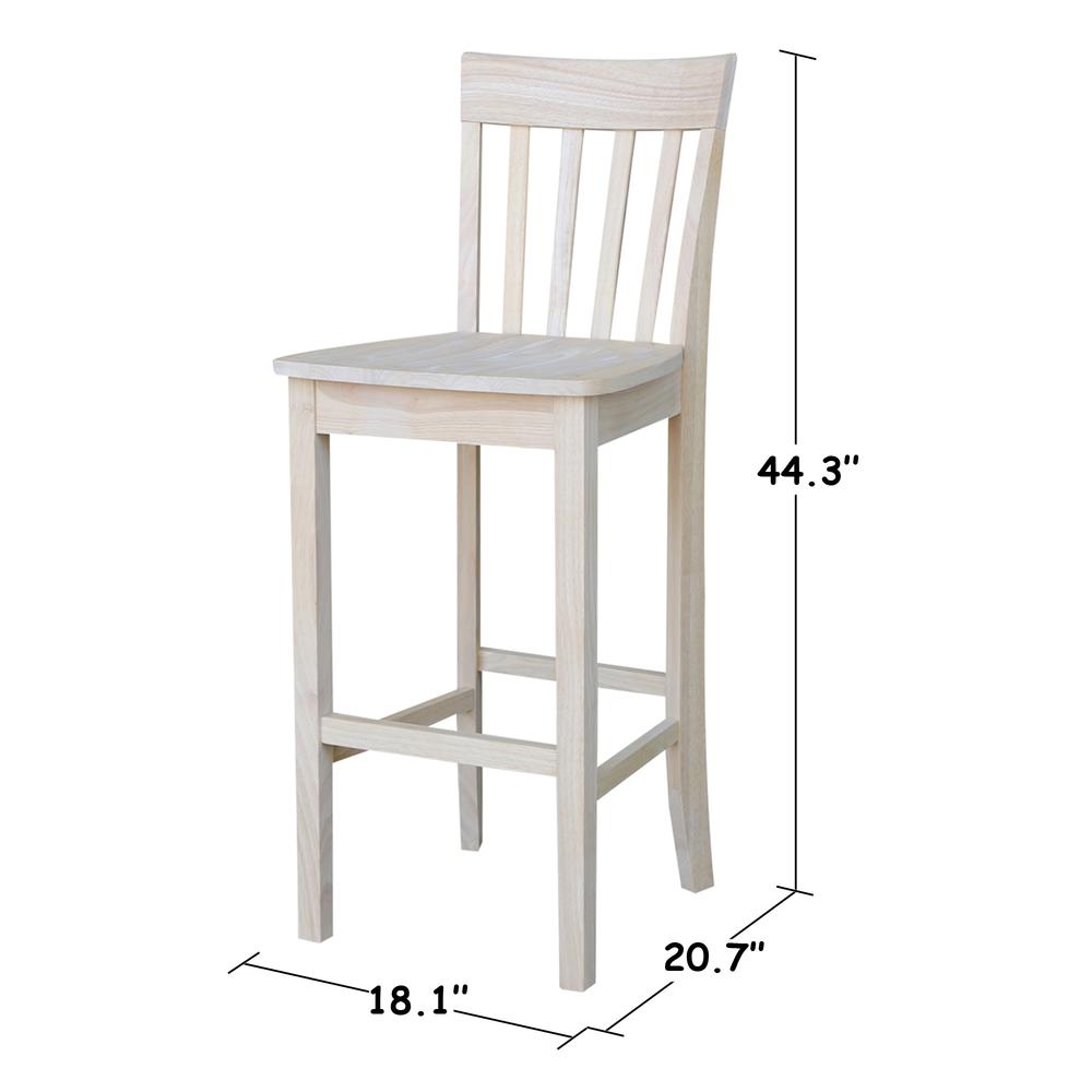 Slatback Bar height Stool - 30" Seat Height, Unfinished