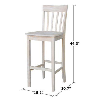 Slatback Bar height Stool - 30" Seat Height, Unfinished