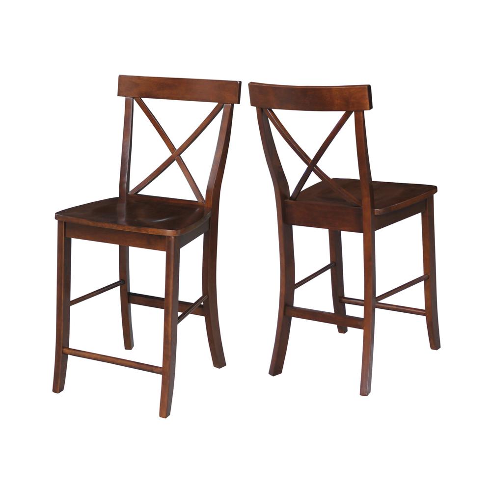 X-Back Counter height Stool - 24" Seat Height, Espresso
