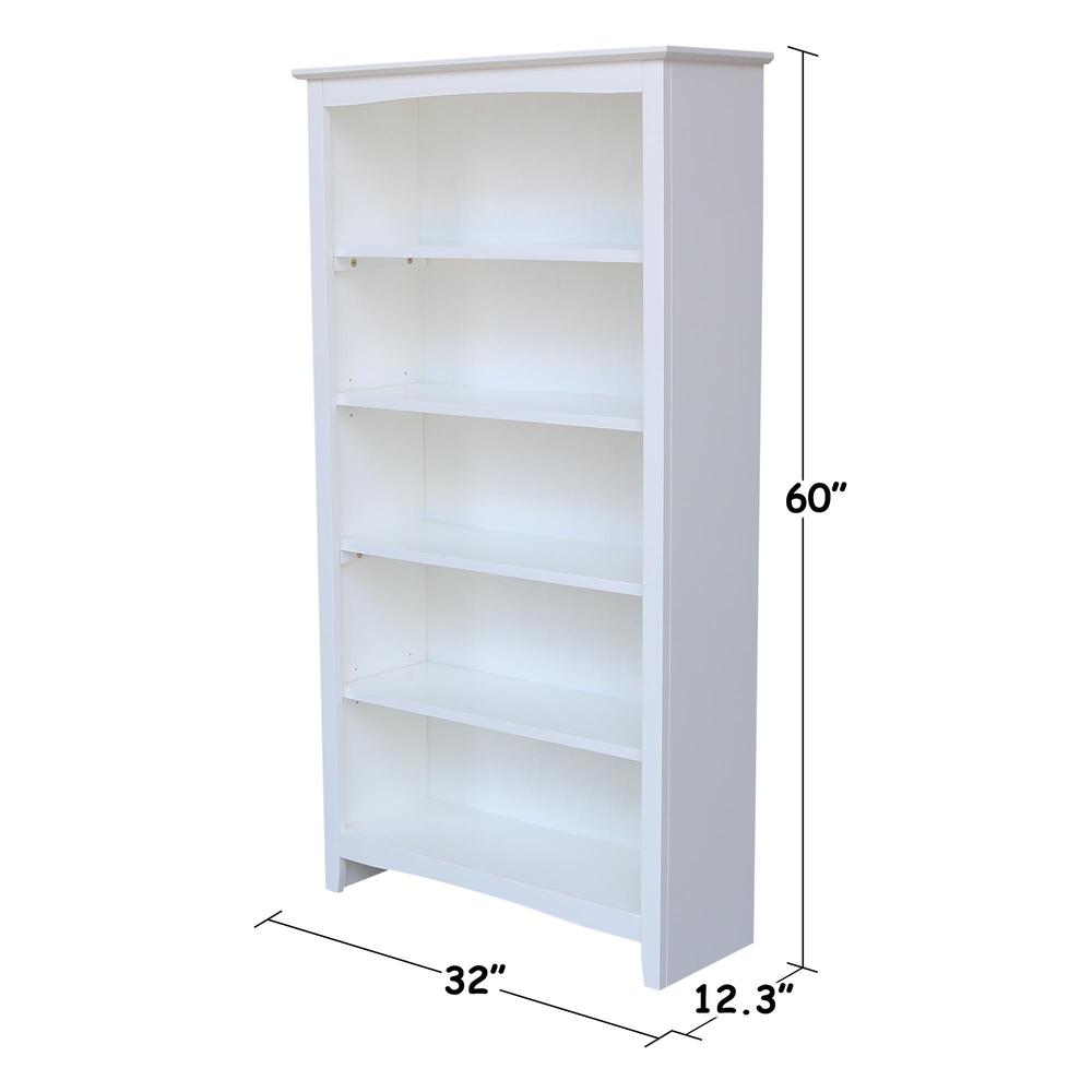 Shaker Bookcase - 60"H, White, White
