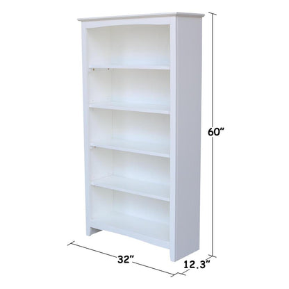 Shaker Bookcase - 60"H, White, White