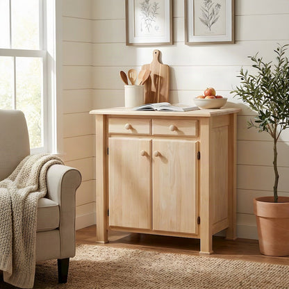 Unfinished Solid Hardwood Kitchen Island Work Center, Prep Table