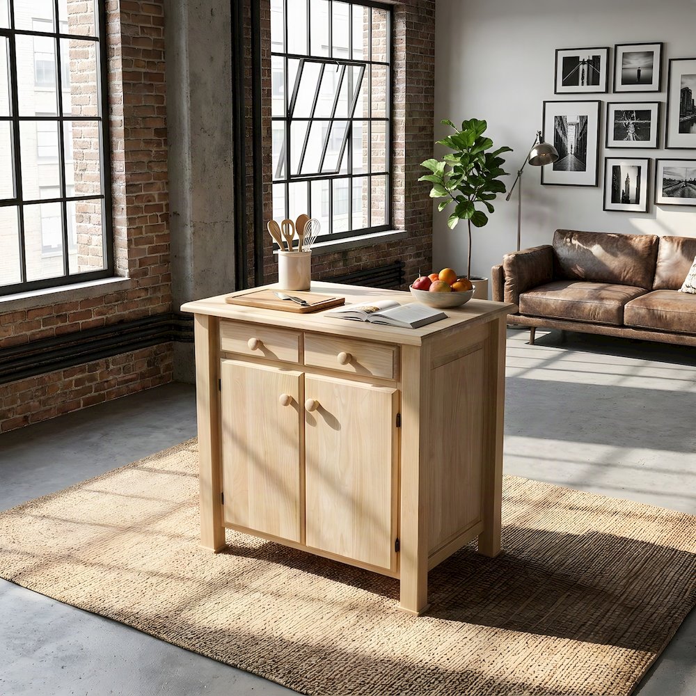 Unfinished Solid Hardwood Kitchen Island Work Center, Prep Table