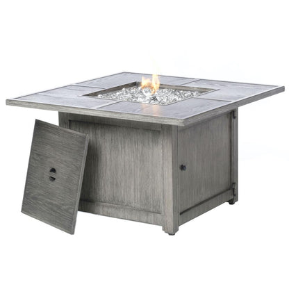 Cheyenne 40" Square Gas Fire Pit Chat Table with Glacier Ice Firebeads
