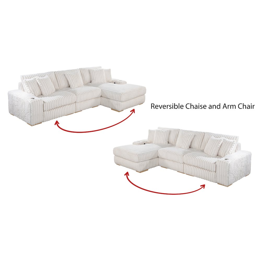 3 piece Dark grey reversible sectional with cupholders and USB ports